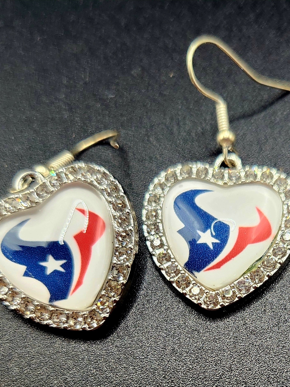 HOUTON TEXANS Rhinestone Heart Dangle Earrings